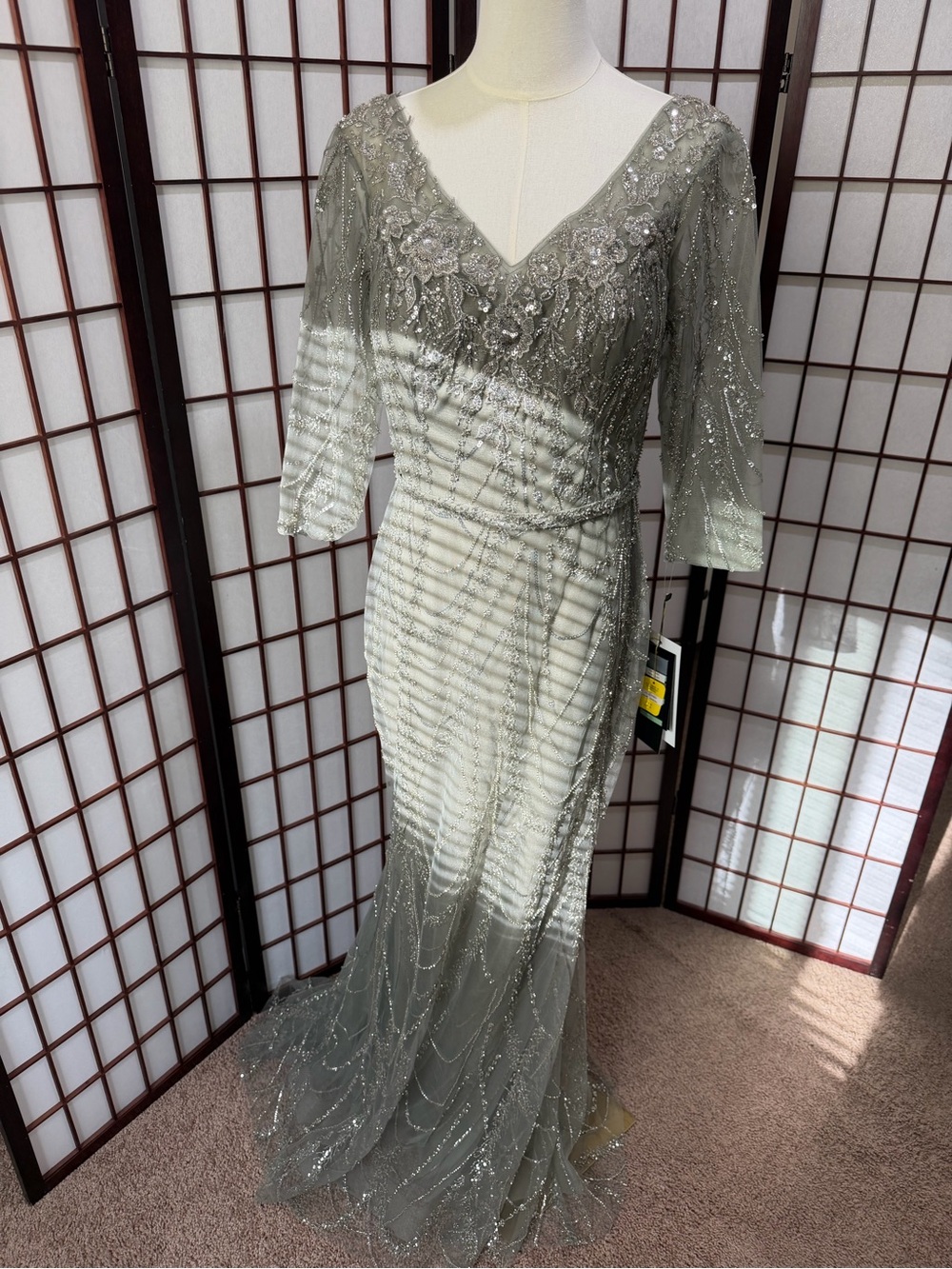 MGNY by Madeline Garner Charcoal Beaded Sequin Gown Style 72933 US Size 6